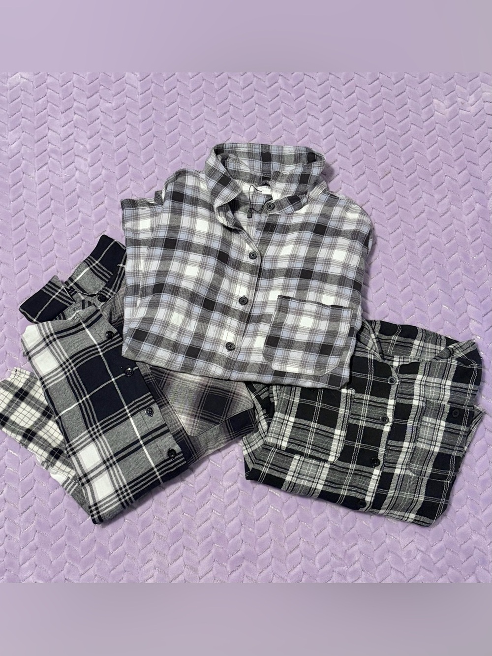 3-Pack of Flannel, All Grey, Black and Purple in color